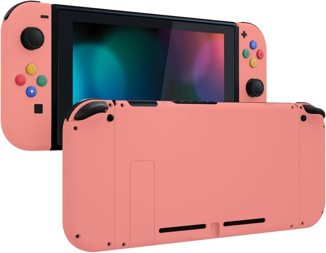 eXtremeRate DIY Replacement Shell Buttons for Nintendo Switch, Soft Touch Back Plate for Switch Console, Housing Case with Colorful Buttons for Joycon Handheld Controller - Coral