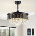 48 Inch Fandelier Ceiling Fan with Light, Chandelier Ceiling Fan for Bedroom Living Room, LED Dimmable, 6-Speed Reversible Motor, Timer & Memory Function-Black