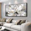 White Flowers Wall Art Canvas Wall Decor Large Floral Artwork Pictures for Living Room 24x48 Framed Wall Picture for Women Girls Room