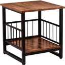 End Table, Industrial Side Table with 2-Tire Storage Shelf, 180LBS Mini Fridge Stand with Adjustable Feet, 18"x18" Wood Night Stand Small Bedside Table with Sturdy Metal Frame for Living Room Bedroom (Rustic Brown)