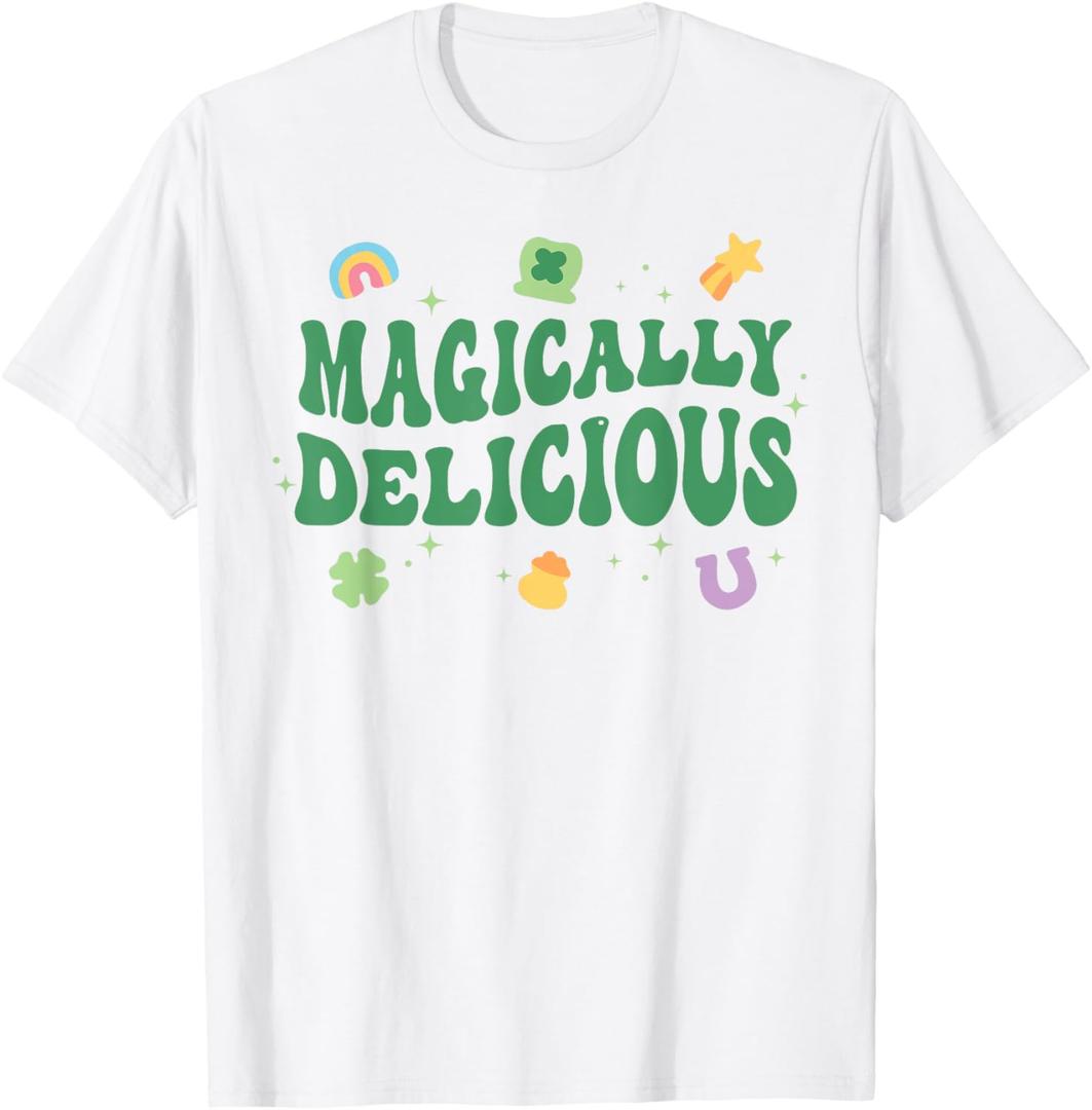 Magically Delicious Lucky Charms Groovy St Patricks Day Kids T-Shirt (Small, White)