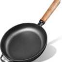 9.7" Cast Iron Skillet with Removable Wooden Handle, Pre-Seasoned Frying Pan for Stove, Oven, Grill & Campfire Cooking