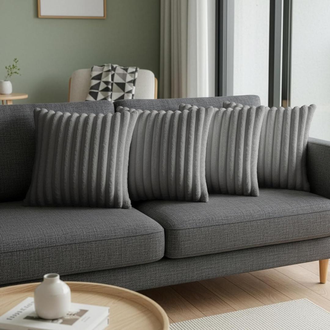 Gray Throw Pillow Covers 18 x 18 Set of 4, Cute Boho Throw Pillow Cover for Couch/Bed, Decorative Pillows Covers for Sofa/Bed, Accent Pillow Covers for Living Room, Rustic/Home/Room Decor