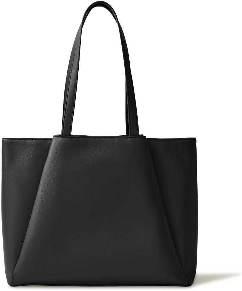 Work Tote Bags for Women 15.6 Inch - Laptop Tote Bag with Zip Compartments - Large PU Leather Office Purse Computer Briefcase (Black)