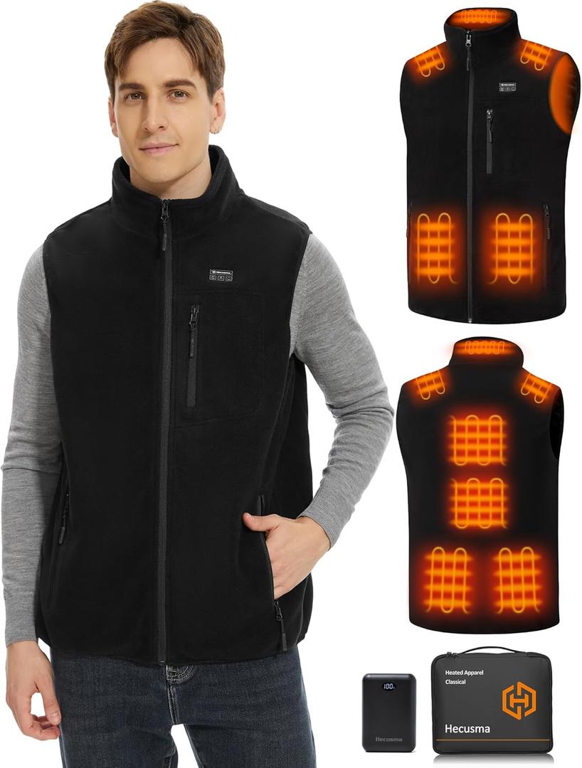 Fleece Heated Vest for Men with Battery Pack 16000mAh 7.4V, Warming Mens Heated Vest, Fleece Heating Vests for Men (XX-Large, Black)