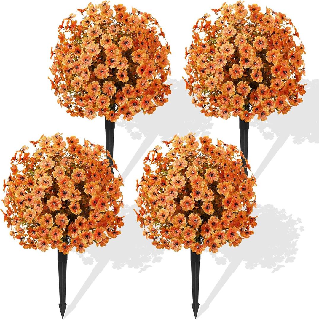 Alupssuc 4Pcs Artificial Fall Ball Flowers for Outdoors, Fake Plants