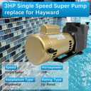 W3SP2610X15 3HP Pool Pump 115/230V Compatible with Hayward Super Pump SP2610X15, Single Speed Pool Pump for Above and InGround Pools or Spas, with 2" Inlet High Flo w/Slip-On Fitting