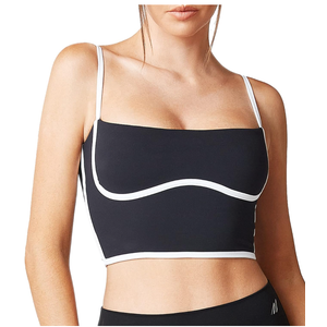 Move With You Sleeveless Spaghetti Strap Padded Sports Bra Tank Tops Square Neck Double Layer Workout Fitness Basic Crop Tops, Size S