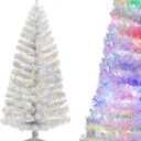 Pre-Lit Artificial Christmas Tree, Warm White Lights, Colorful Lights, Includes Stand, 4 feet (Silver)