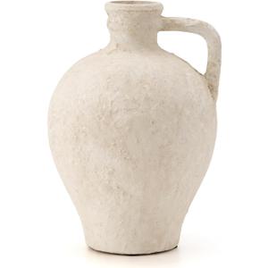 LUKA Ceramic Rustic Farmhouse Vase,8.25 inch Terracotta Vase with Handle,Neutral Clay Pot Vases Decorative Vase for Living Room,Table,Shelf Decor(Off-White,M)