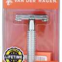 Van Der Hagen Mens Traditional Safety Razor Kit (includes 5 blades) for a close shave in Chrome