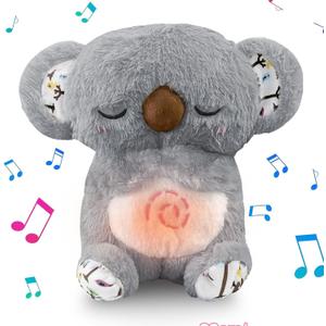 Koala Breathing Stuffed Animal, Anxiety Relief Koala Sleeping Plush with Realistic Breathing Motion and Soothing Music Lights Portable Plushies Birthday Gifts for Adults and Kids