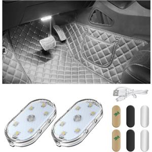 Wevdn 2 PCS Car LED Lights Interior Wireless, Magnetic Car Ambient Lighting with 6 Bright LED Lamp Beads, Portable USB Rechargeable Vehicle Interior Led Night Light for Car (White)