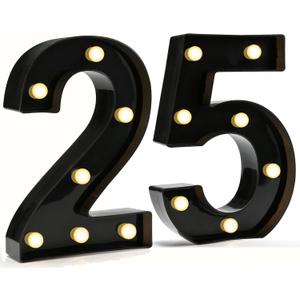 Pooqla 25th Birthday Decorations for Her Him, Black Light Up Number 25 for Party Table Decorations, 25th Birthday Gift for Men Women, Backdrop Wall Decor for 25th Wedding Anniversary Decoration