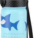 GOPPUS Kids Water Bottle (Straw Lid) - 18 Oz Stainless Steel Travel Bottle, Double Wall Vacuum Leak Proof Kids Cup for School Boys Girls,Iron Shark