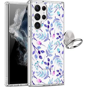 GiiKa for Galaxy S22 Ultra Case, Clear Girls Women Heavy Duty Shockproof Protective Hard Phone Cover Case for Samsung Galaxy S22 Ultra, Blue Floral