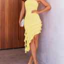 ZESICA Women's 2026 Summer Strapless Bodycon Tube Dress Sexy Off Shoulder Mesh Irregular Ruffle Backless Party Midi Dresses (Yellow, M)