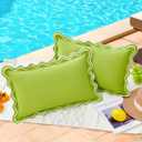 12x20 Sage Green Scalloped Outdoor Lumbar Pillow Covers Waterproof & Sunproof Set of 2, Embroidered Green Decorative Outdoor Pillows for Porch & Patio Furniture, Preppy Decor Aesthetic Lumbar Pillows