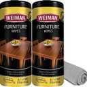 Weiman Wood Polish and Cleaning Wipes, For Furniture Cleaner, Protect from Watermarks, Stains & Aging, No Build-Up, UVX-15 Prevent Drying, Fading & Discoloration, 2 Pack with Microfiber Cloth