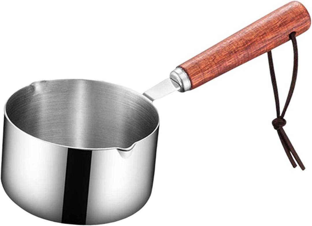 304 Stainless Steel Mini Soup Pot with Wooden Handle Breakfast Pot Milk Pan Small Saucepan for Making Sauces Reheating Soup Heating Milk, 250ml (250ml)