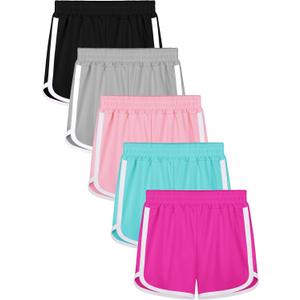 Resinta 5 Packs Girls Athletic Shorts Toddler Soccer Sports Shorts Kids Quick Dry Gym Running Short (2-3T, Black,light Gray,pink,hot Pink,turquoise)