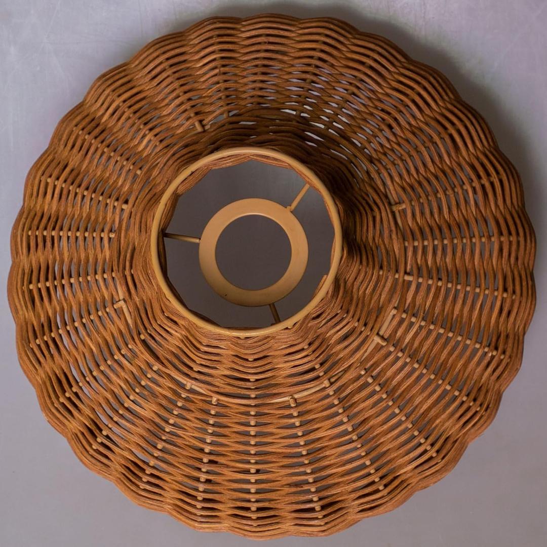 Rattan Round Pendant Light Shade wicker Chandelier Shade, Handmade Woven Hanging Ceiling Light Lampshade, Natural Boho Replacement Lamp Shade(Dark Brown)