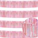 4 Pack Iridescent Pink Total 40 Feet Foil Fringe Garland Metallic Tinsel Banner Wall Hanging Drapes Parade Float Skirting Decorations for Trailer Mardi Gras Party Birthday Wedding