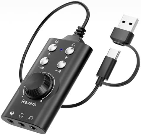 Facmogu Voice Changer with Multi Sound Effects, Portable USB 3.0/ Type-C to 3.5mm Jack Game Voice Changer, Virtual 7.1 Surround Sound Voice Disguiser Device for PS4/ PS5/ Windows、MacOS PC/Laptop/Phone