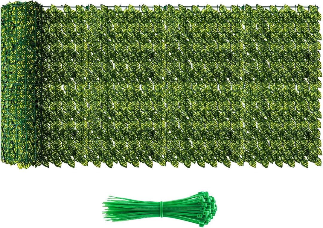 240x40 Inch Artificial Ivy Privacy Fence Screen, Faux Fencing Artificial Hedge, Green, Plastic, Garden Style