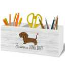 XLDLIOO Funny Dachshund Pen Pencil Holder Organizer for Desk Accessories, Weiner Dog Gifts Wooden Box Sign Desk Decor for Home Office Decoration, Gifts for Dachshund Lovers Women Men