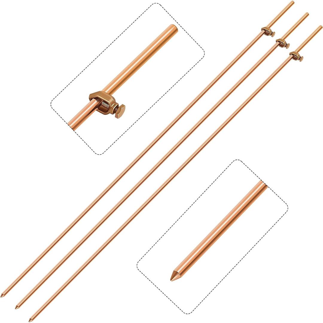 Gisafai 3 Pcs 4 ft Grounding Rod with Clamp, Electrical Copper Ground Rod for Electric Fences Satellite Dishes Generator Grounding Earthing