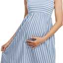 Ecavus Womens Maternity Tank Dress Stripe Color Block Sleeveless Knee Length for Baby Shower (Blue, S)
