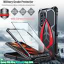 Armor Phone Case for Samsung Galaxy S26 Ultra Military Grade Drop Protection Cover S26Ultra Heavy Duty Hybrid Metal Bumper Built-in Silicone Shockproof Dustproof - Black + Red