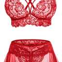Sexy Lingerie for Women Naughty 3 Piece Lace Bralette, Mini Skirt with G-String Crotchless Lingerie Outfits (Medium, Red)