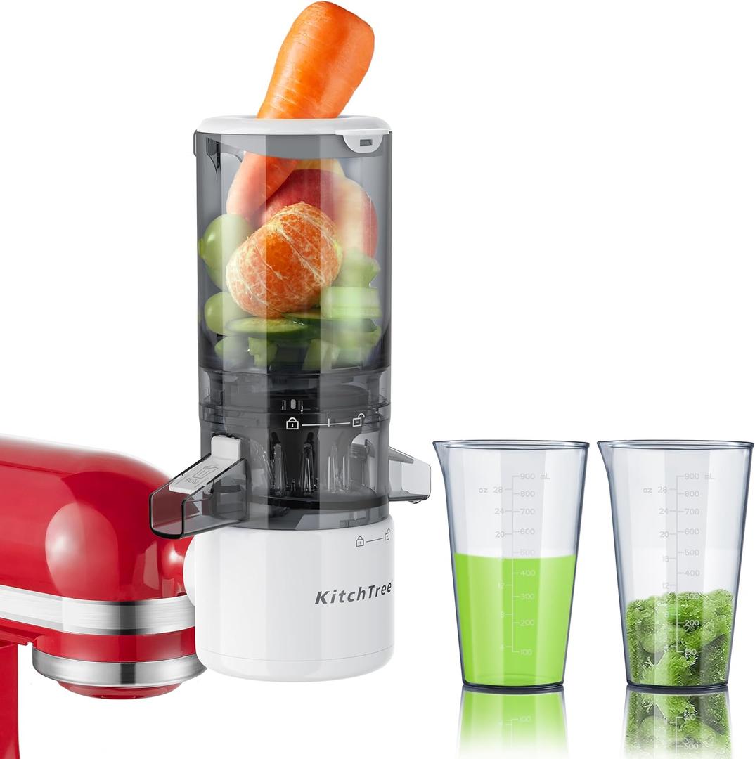 Masticating Juicer Attachment for KitchenAid Stand Mixer, 4.2" Large Feed Chute Fit Whole Vegetables & Fruits, Slow Cold Press Juicing, Includes 2 28oz Capacity 