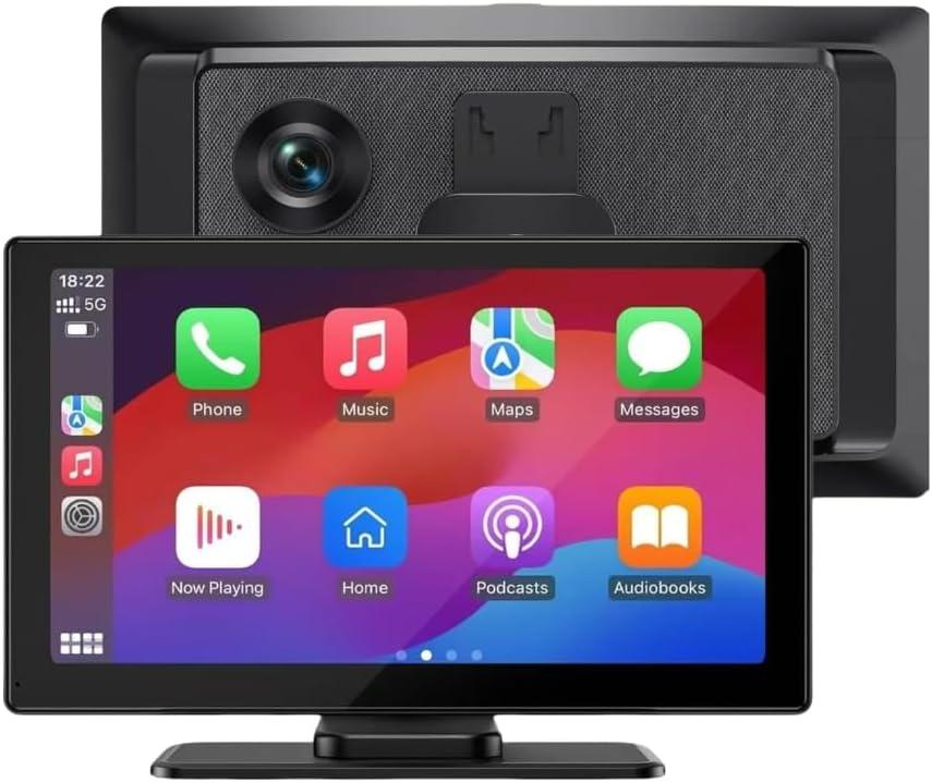 9" Wireless Carplay Screen for Car, Car Stereo with 4K Dash Cam & 1080P Backup Camera, Portable Apple Carplay & Android Auto Touchscreen, GPS Navigation/Mirror Link/Voice Control/Bluetooth