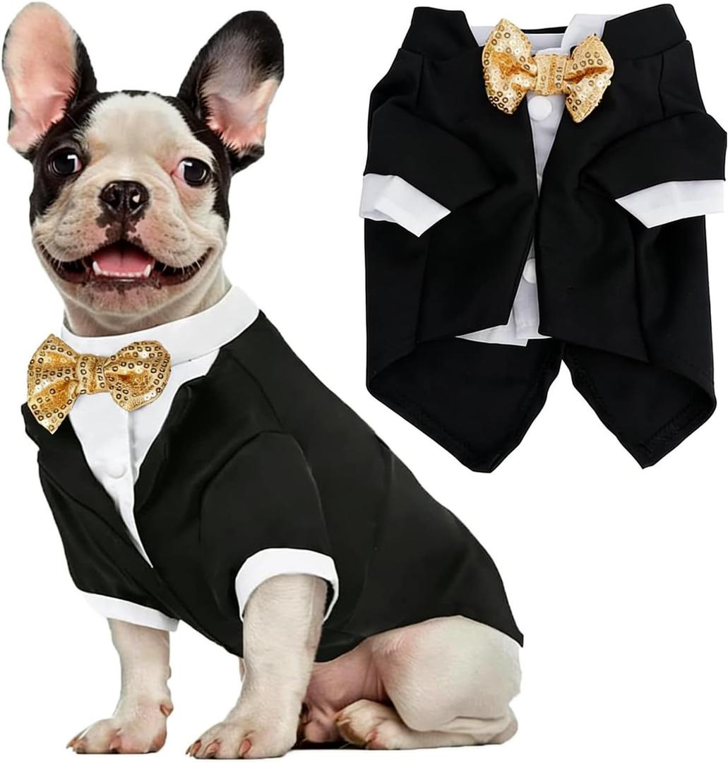Dog Tuxedo, Formal Pet Clothes Shirt Costume Wedding Attire Party Bow Tie Suit, Pet Outfit for Dogs Cats, Halloween Pet Costumes Birthday Puppy Clothing Christmas Apparel (M) (Black)