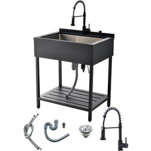 Free Standing Stainless Steel Utility Sink with Faucet, 30.7"D x 21.6"W x 35"H