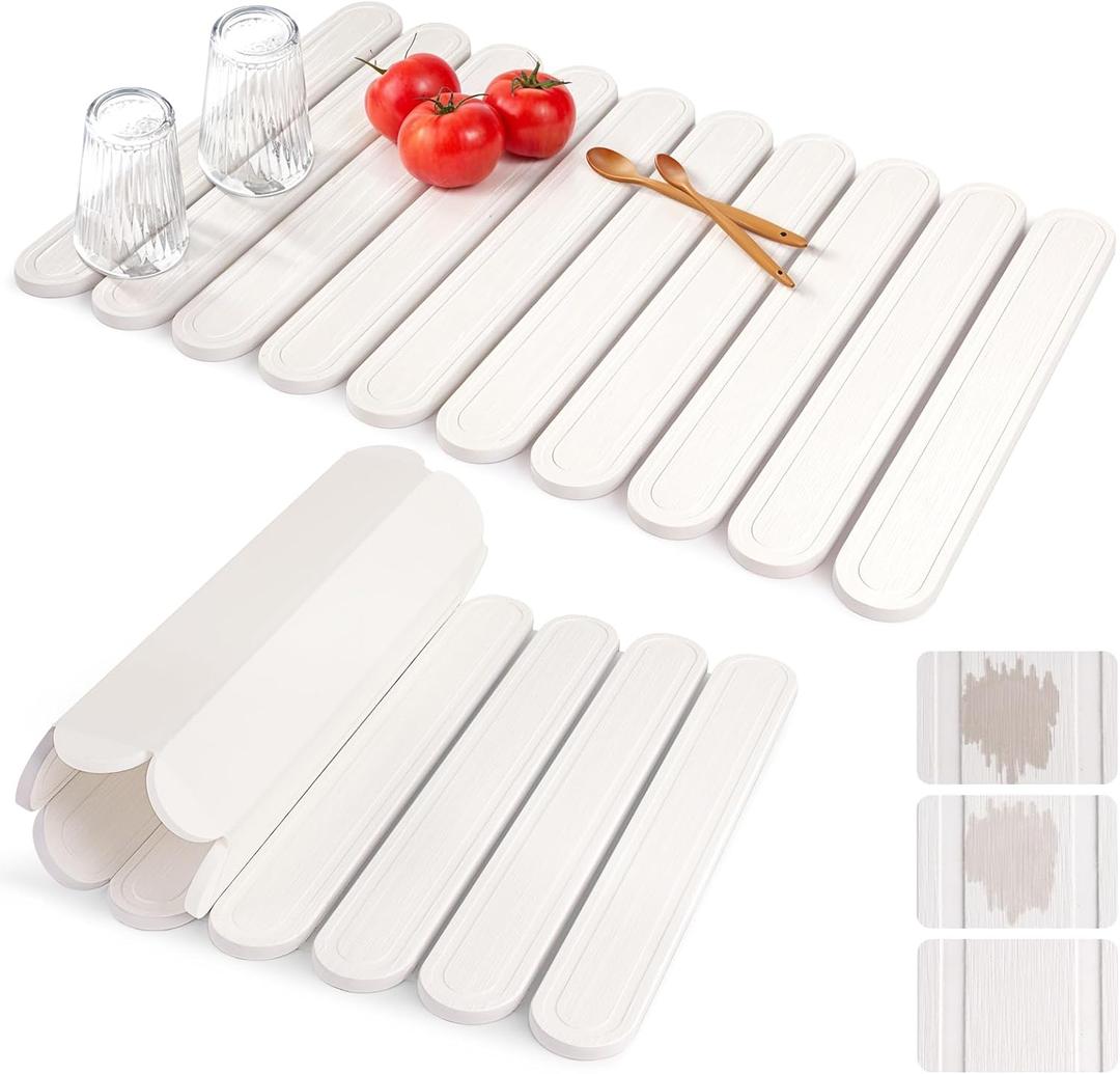 Collapsible Stone Dish Drying Mat for Kitchen Counter, 24"16" Large White Dish Drying Pad, Eco-Friendly Diatomaceous Earth Mat, Quick Dry, No Odor