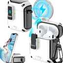 RFUNGUANGO for Airpods 2nd and 1st Generation Cases, Compatible with MagSafe, Drop Protection Case with Stand Function with Cleaning Tool, Full Body Shockproof Hard Case -A-Black+White