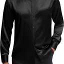 J.VER Men's Silk Satin Long Sleeve Dress Shirts Shiny Casual Button Down Shirt Luxury Party Prom Shirts (XL, Black)