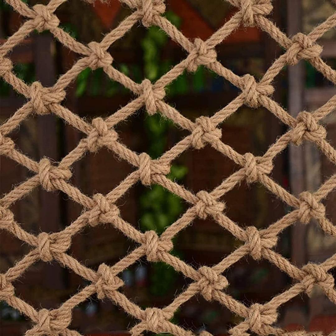 Safety Anti-Fall Fence Net for Children Pet Cat,Cargo Net Climbing Rope,Playground Climbing Children Net Woven Rope Truck Trailer Netting Swing Treehouse Hammock Rope (Jute, 1Mx1M(3.3FTx3.3FT))