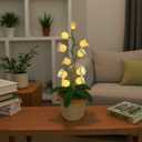 Lily of the Valley Night Light, Crochet Flower Table Lamp with LED, Cordless Bedside Light for Bedroom Decor, Gift for Women, Mom, Her on Christmas, Valentines Day, Mothers Day (white, large)