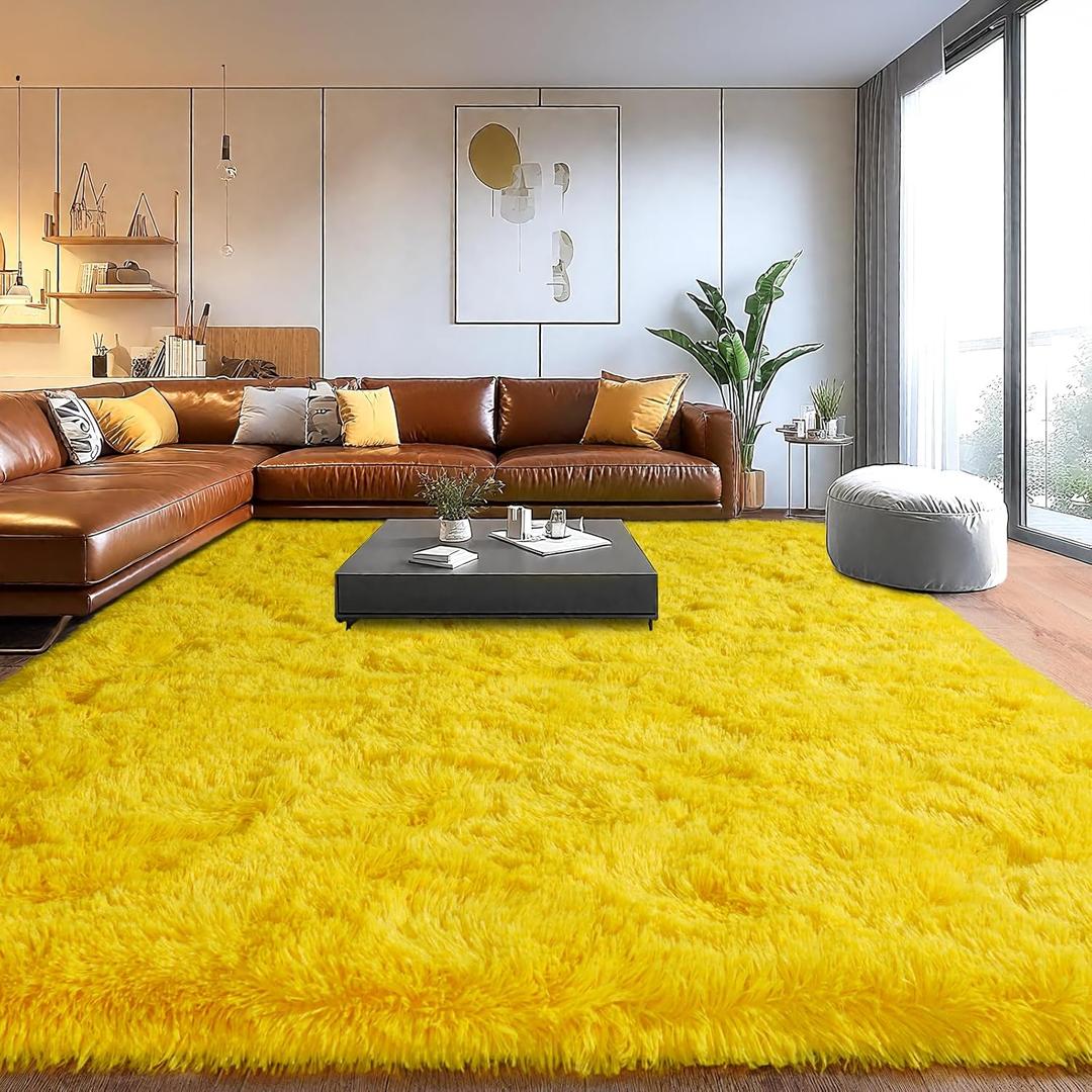 Area Rugs for Living Room, Soft Shaggy Carpets for Living Room, Fuzzy Rugs for Kids' Room, Perfect Decor for Modern Home Yellow 9x12 Feet
