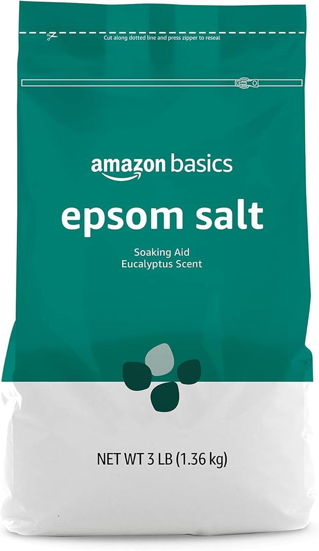 Amazon Brand - Solimo Epsom Salt Soaking Aid, Eucalyptus Scented, 3 Pound (48 Ounce (Pack of 4))