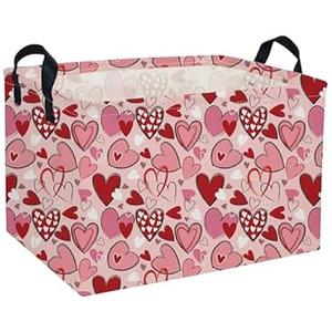 DDBASKET Rectangular Valentine's Day Baskets, Heart Basket, Pink Girls Basket Kids Storage Bin Love Room Decor for Home.(Red love)