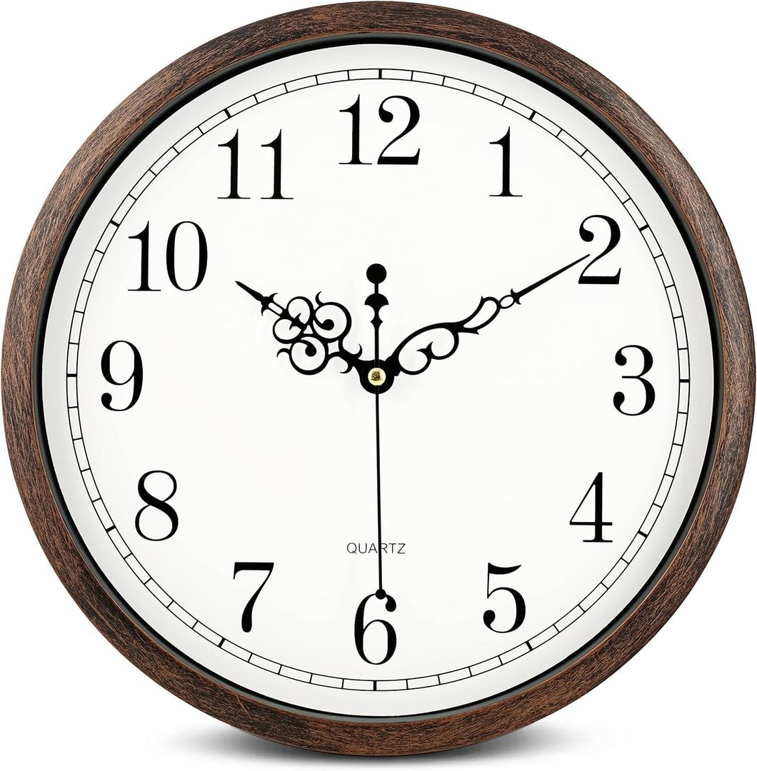 Bernhard Products Wall Clock 12 Inch Silent Non Ticking Movement Quality Quartz Battery Operated Round Easy to Read Decorative Brown Home/Kitchen/Office/Bedroom/Classroom/School Clocks, Black Numbers (Classic)