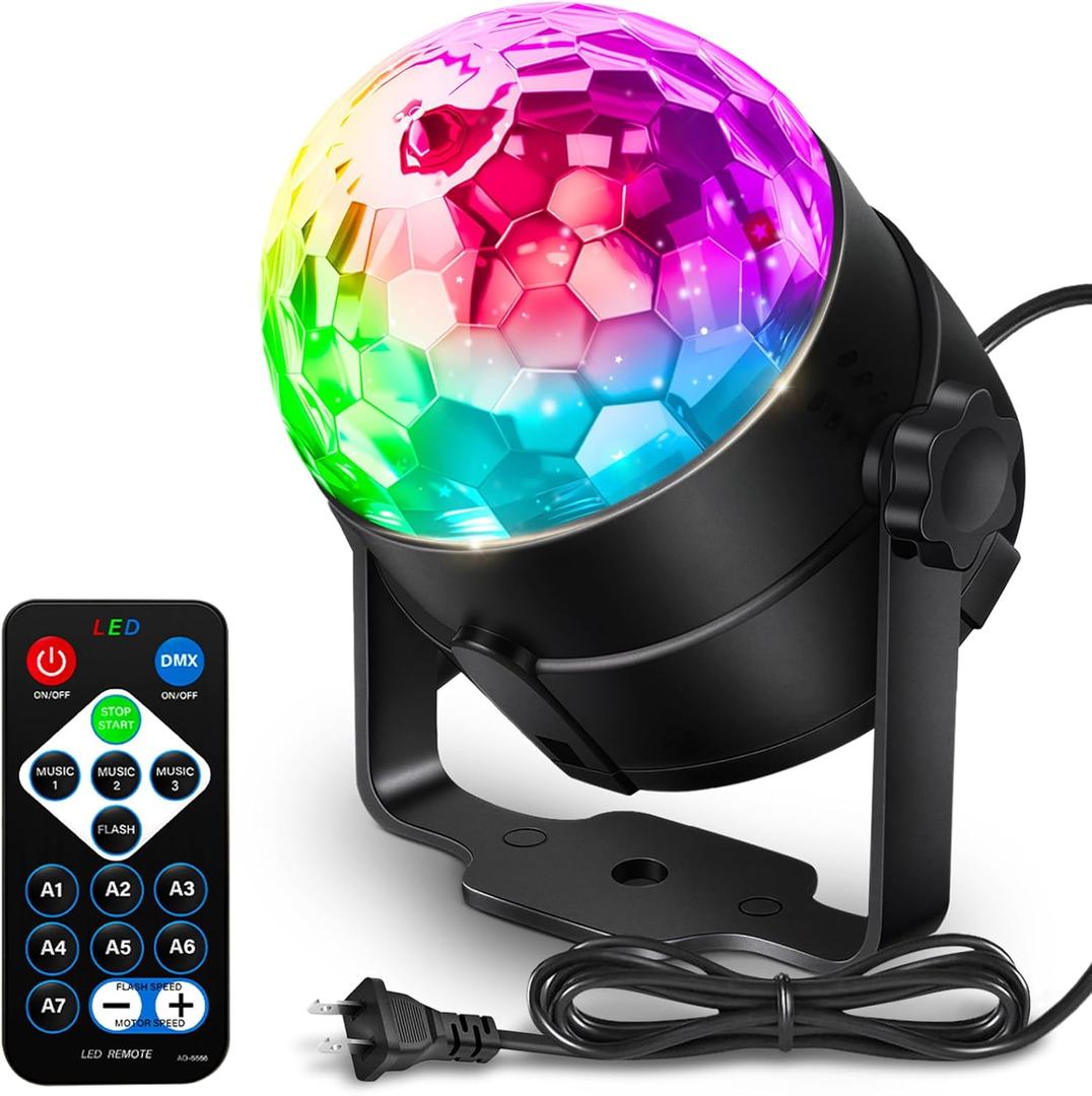 Disco Ball DJ Party Lights Sound Activated with Remote Control Strobe Lamp 7 Modes Stage Light for Home Room Dance Parties Karaoke Halloween Christmas Birthday Decorations (1 Pack)