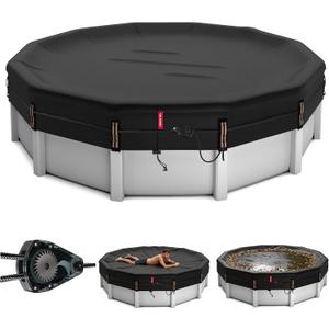 QH.HOME 24Ft Heavy Duty Winter Pool Cover,[Ultimate Windproof & Tear-Resistant Fabric],Snug Fit with Patented Ratchet & Weight Rings,Solar Pool Cover for Above Ground Pools, Blocks Leaves &Waterproof