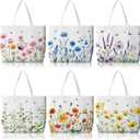 Bencailor 6 Pcs Floral Canvas Tote Bags Bulk Reusable Wildflowers Tote Bags for Women Daily Life Vacation Shopping (Multi)